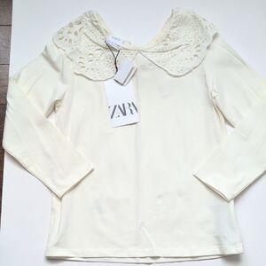 Zara Cream Long Sleeve Top with Eyelet Collar